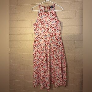 Chaps Red and White Floral Midi Dress